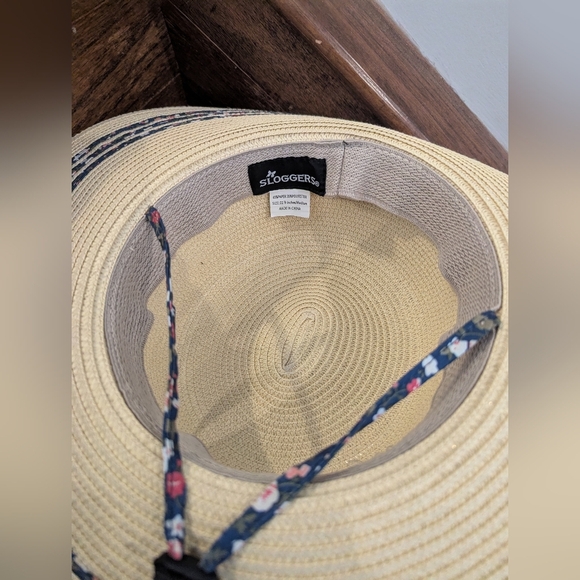 Sloggers Braided Sun Hat With Floral Trim & Lanyard Sz M 22 1/2" - Picture 10 of 12